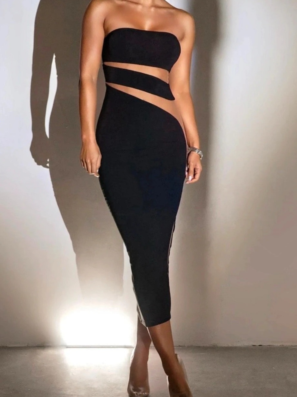 JLuxLabel Black Unpredictable Midi Dress XL
